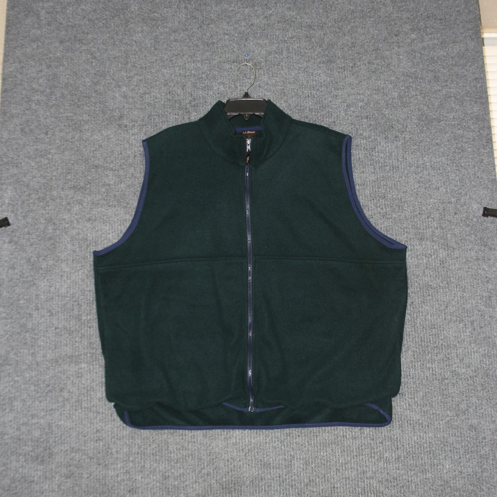 LL Bean Outdoors Mens Fleece Vest‎ Full Zip Green  XXL Warm Hunting Fishing Gear